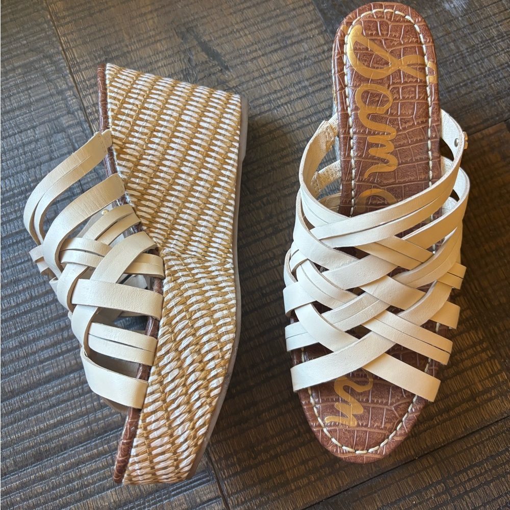 Sam Edelman Cream Woven Platform Sandals